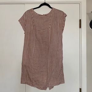 Orange and White striped linen dress with buttons up the back